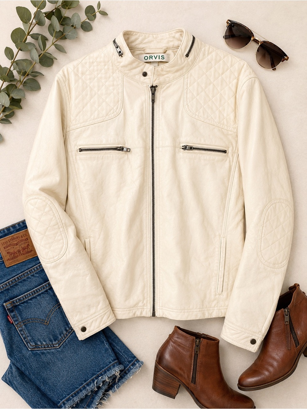 Orvis Cream Quilted Leather Jacket
